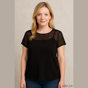 H&M Sheer Black Top M with Gold Zipper & Asymmetrical Hem